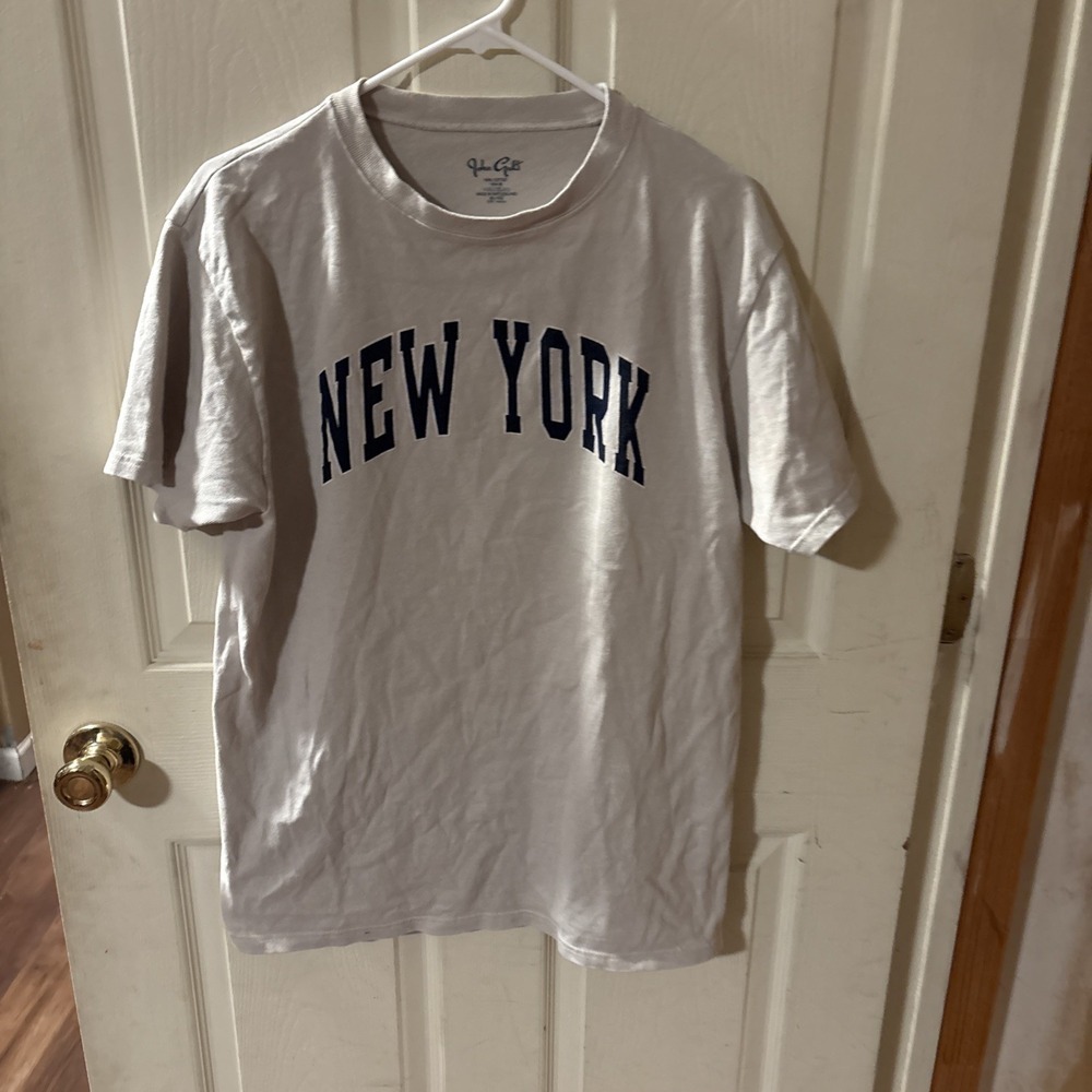 John Galt New York Graphic T-Shirt 100% Cotton Oversized Cream Blue One Size